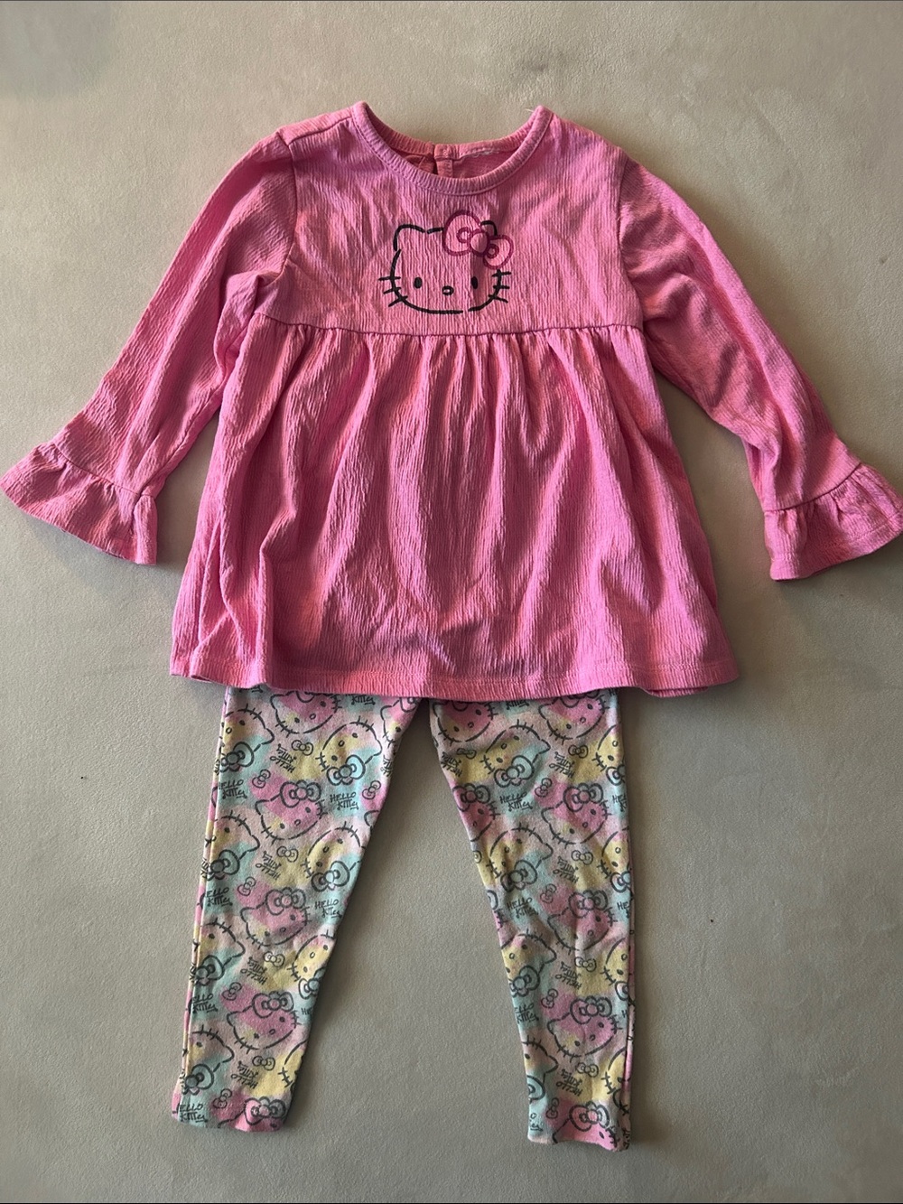 Hello Kitty Pink Top with Pastel Printed Leggings Pajama Set